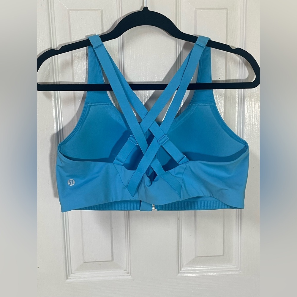 Lululemon Sports Bra Size 34B Energy High Support Blue Zip Front Athletic Gym - Picture 7 of 7